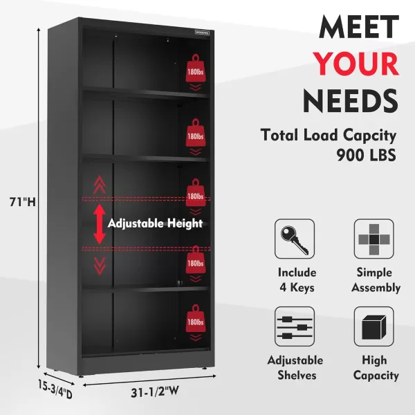WORKPRO Storage Cabinet Metal Garage Cabinets with Doors and Shelves Tall Locking Steel Cabinet for Tools Office Home Shops 71 H x 3112 W x 1534 D 900 LBS Load CapacityTotal Black 4 Keys2