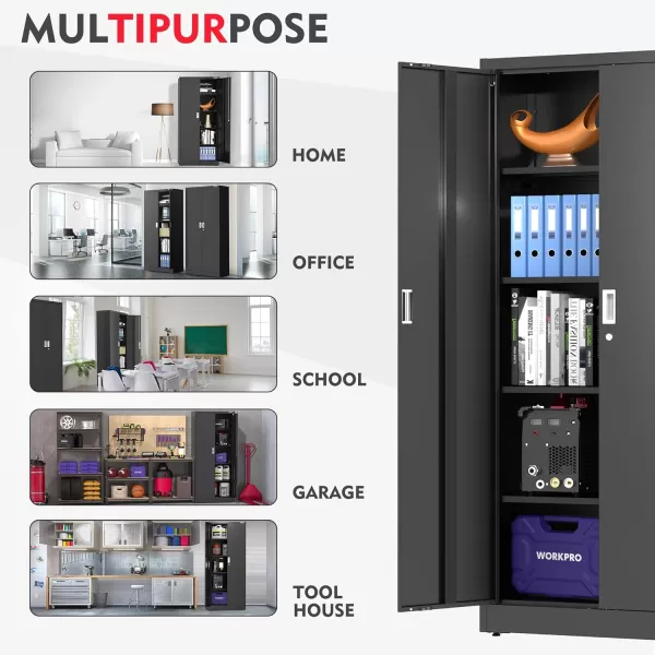 WORKPRO Storage Cabinet Metal Garage Cabinets with Doors and Shelves Tall Locking Steel Cabinet for Tools Office Home Shops 71 H x 3112 W x 1534 D 900 LBS Load CapacityTotal Black 4 Keys2