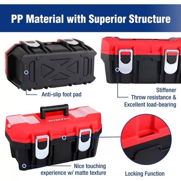 WORKPRO Tool Box Portable 16 with Removable Tray Heavy Duty Toolbox with 2 Metal Latches Rated up to 33 Lbs PP Plastic Small Tool Boxes with Lock Secured Small Parts Organizer in Lid black amp redWORKPRO Tool Box Portable 16 with Removable Tray Heavy Duty Toolbox with 2 Metal Latches Rated up to 33 Lbs PP Plastic Small Tool Boxes with Lock Secured Small Parts Organizer in Lid black amp red