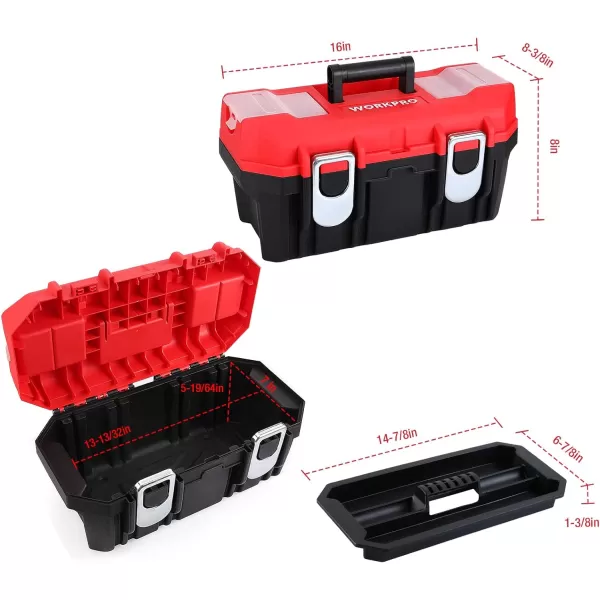 WORKPRO Tool Box Portable 16 with Removable Tray Heavy Duty Toolbox with 2 Metal Latches Rated up to 33 Lbs PP Plastic Small Tool Boxes with Lock Secured Small Parts Organizer in Lid black amp redWORKPRO Tool Box Portable 16 with Removable Tray Heavy Duty Toolbox with 2 Metal Latches Rated up to 33 Lbs PP Plastic Small Tool Boxes with Lock Secured Small Parts Organizer in Lid black amp red