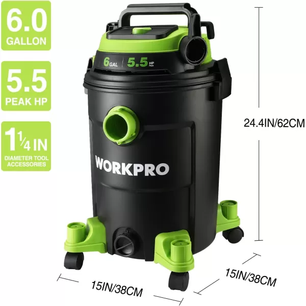 WORKPRO WetDry Vacuum 25 Gallon 3 Peak Horsepower Portable Shop Vacuum Cleaner for HomeJobsite Dust Collection Job with Attachments6 Gallon 55 Peak HP