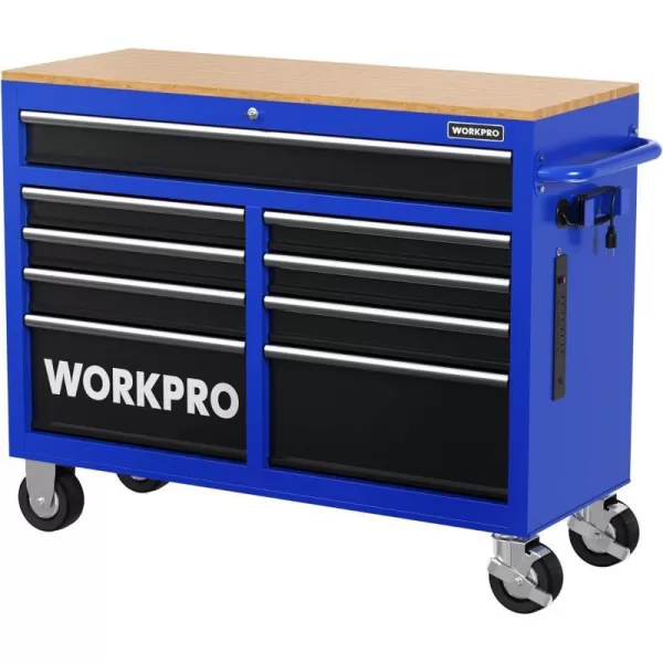 WORKPRO 42Inch 7Drawers Rolling Tool Chest Mobile Tool Storage Cabinet with Wooden Top Equipped with Casters Handle Drawer Liner and Locking System 1000 lbs Load Capacity46 inch