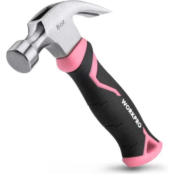 WORKPRO 8 oz Claw Hammer with Fiberglass Handle All Purpose Hammer with Forged Hardened Steel Head Smooth Face amp Shock Reduction Grip  Pink Ribbon8oz