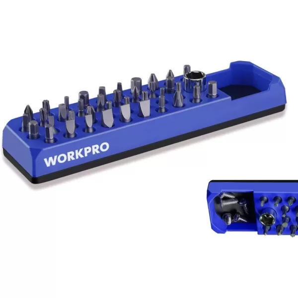 WORKPRO Magnetic Hex Bit Organizer 39 Hole Screwdriver Drill Bit Holder Tray with Strong Magnetic Base Accessories Storage Grid for 14 Inch Hex Bit amp Drive Bit Adapter Red Bits Not IncludedBlue