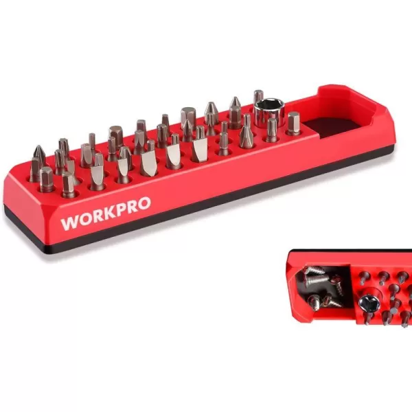 WORKPRO Magnetic Hex Bit Organizer 39 Hole Screwdriver Drill Bit Holder Tray with Strong Magnetic Base Accessories Storage Grid for 14 Inch Hex Bit amp Drive Bit Adapter Red Bits Not IncludedRed