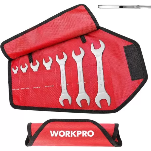 WORKPRO Metric SuperThin Open End Wrench Rollup Set 7PCS 55 to 23 mm UltraSlim Thin Wrench Set with Organizer Pouch for Thin Nuts Narrow SpacesSAE