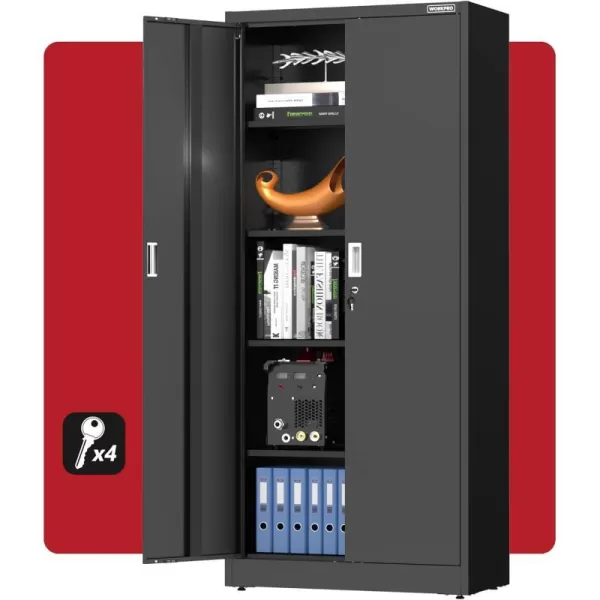 WORKPRO Storage Cabinet Metal Garage Cabinets with Doors and Shelves Tall Locking Steel Cabinet for Tools Office Home Shops 71 H x 3112 W x 1534 D 900 LBS Load CapacityTotal Black 4 Keys2