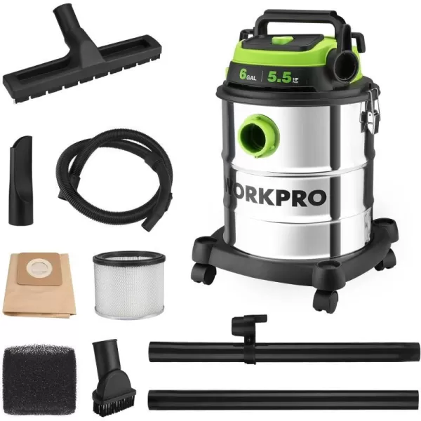 WORKPRO WetDry Vacuum 25 Gallon 3 Peak Horsepower Portable Shop Vacuum Cleaner for HomeJobsite Dust Collection Job with Attachments6 Gallon 55 Peak Horsepower