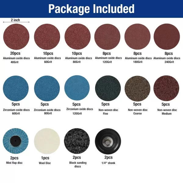WORKPRO 101pieces Sanding Discs Set 2 inch Discs with 14 inch Holder Surface Conditioning Disc for Die Grinder Surface Prep Strip Grind Polish Burr Finish Rust Paint Removal