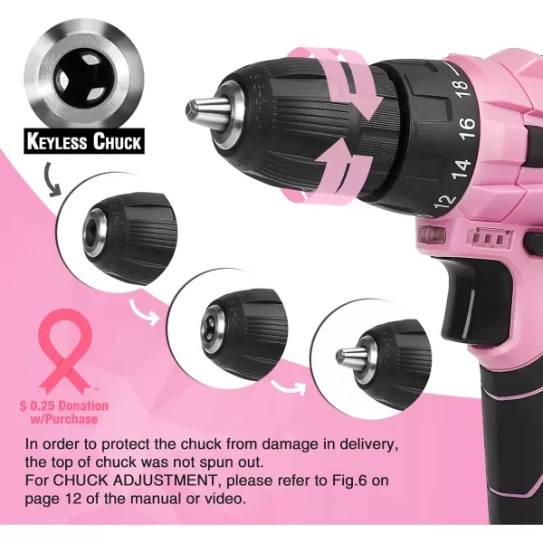 WORKPRO 12V Cordless Drill Driver and Home Tool Kit Hand Tool Set for DIY Home Maintenance 14inch Storage Bag IncludedPink