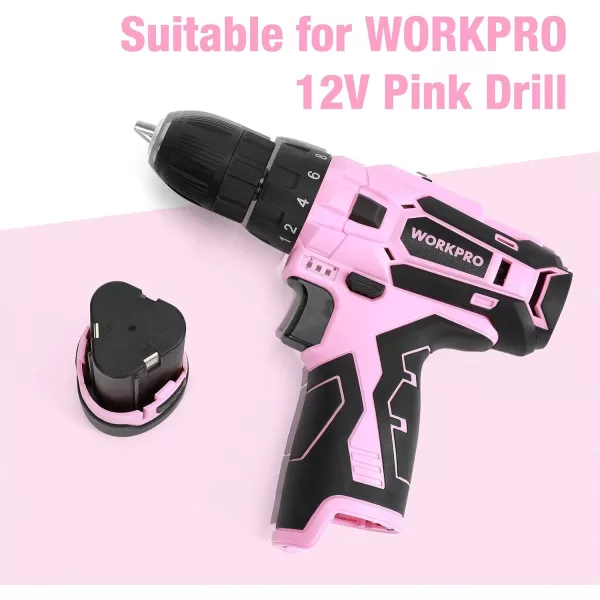 WORKPRO 12V Lithiumion Replacement Battery for 12V Pink Cordless Drill Driver