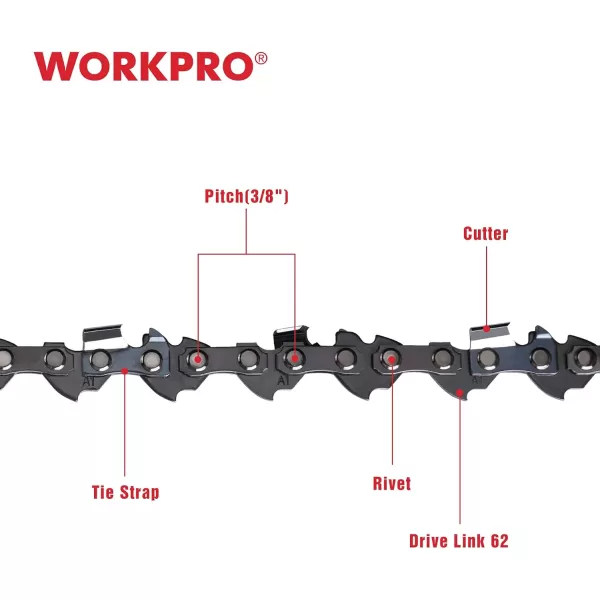 WORKPRO 2Pack 18 Inch Chainsaw Chain 38quotPitch 62 Drive Links Wood Cutting Saw Chain for Chainsaw Parts fits Craftsman Poulan Echo DeWalt