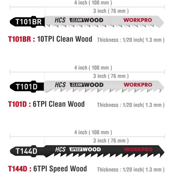 WORKPRO 36Piece Woodworking Jig Saw Blade Set TShank Assorted Blades for Fast and Clean Wood Cutting