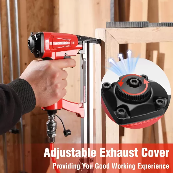 WORKPRO 8016 Pneumatic Staple Gun 21 Gauge Upholstery Stapler with 1500pcs Staples 14quot to 58quot AirPowered Rear Exhaust for Carpentry Woodworking and DIY Projects20G OilFree