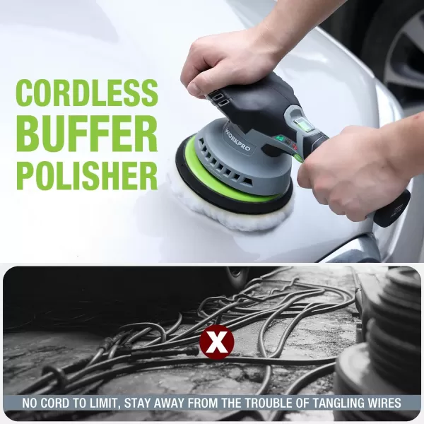 WORKPRO Cordless Car Buffer Polisher 6Inch Dual Action Polisher for Car Detailing with 2 pcs 12V Rechargeable Battery Orbital Polisher with Adjustable Speed Car Buffer Polisher Kit