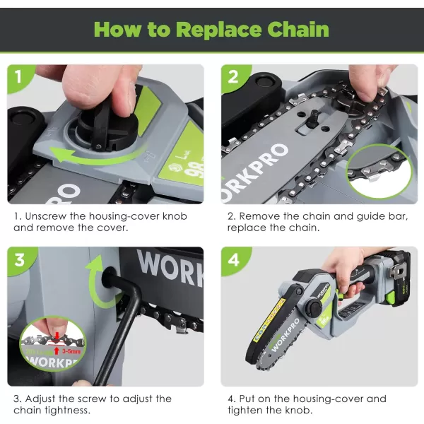 WORKPRO Mini Chainsaw 63 Cordless Electric Compact Chain Saw with 2 Batteries OneHand Operated Portable Wood Saw with Replacement Guide Bar and Chain for Garden Tree Branch Pruning Wood Cutting20V Brushless Motor