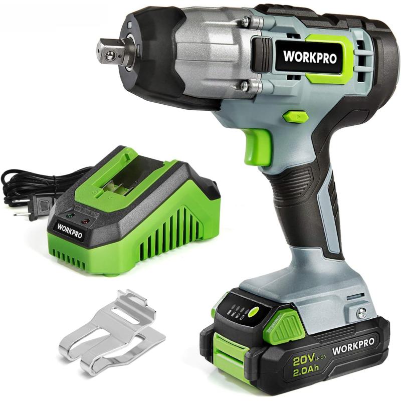 imageWORKPRO 20V Cordless Impact Wrench 12inch 320 Ft Pounds Max Torque 20Ah Liion Battery with Fast Charger Belt Clip for Easy CarryingBRUSH MOTOR