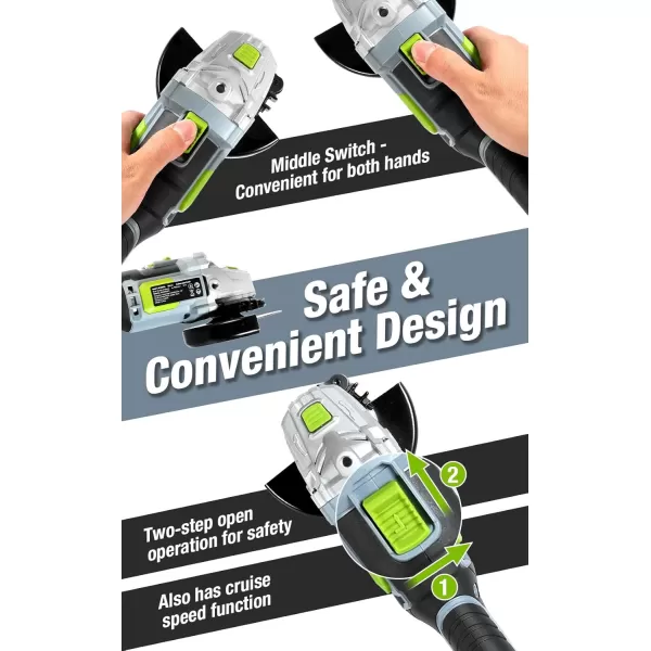 imageWORKPRO 20V Cordless Angle Grinder Kit 412 Inch Lightweight Angle Grinder Tool 40Ah LithiumIon Battery ampamp Fast Charger Ergonomic Button Position for Reducing Hand PressureBrush