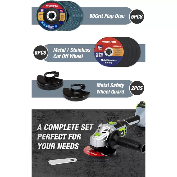 imageWORKPRO 20V Cordless Angle Grinder Kit 412 Inch Lightweight Angle Grinder Tool 40Ah LithiumIon Battery ampamp Fast Charger Ergonomic Button Position for Reducing Hand PressureBrush