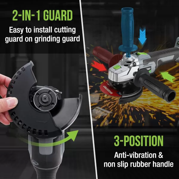 imageWORKPRO 20V Cordless Angle Grinder Kit 412 Inch Lightweight Angle Grinder Tool 40Ah LithiumIon Battery ampamp Fast Charger Ergonomic Button Position for Reducing Hand PressureBrushless