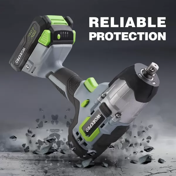 imageWORKPRO 20V Cordless Impact Wrench 12inch 320 Ft Pounds Max Torque 20Ah Liion Battery with Fast Charger Belt Clip for Easy CarryingBRUSH MOTOR4Pcs Impact Sockets