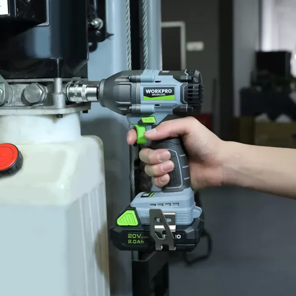 imageWORKPRO 20V Cordless Impact Wrench 12inch 320 Ft Pounds Max Torque 20Ah Liion Battery with Fast Charger Belt Clip for Easy CarryingBRUSHLESS MOTOR