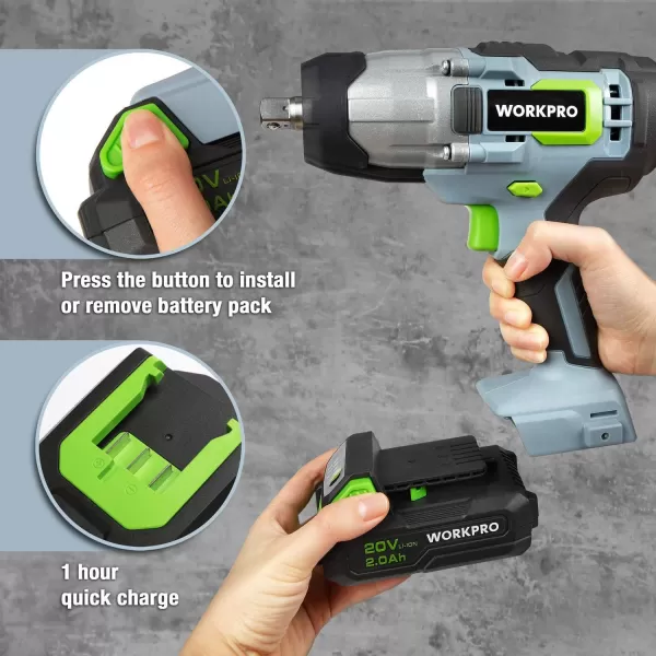imageWORKPRO 20V Cordless Impact Wrench 12inch 320 Ft Pounds Max Torque with 20V Cordless DrillDriver Kit 38 182 Torque Setting