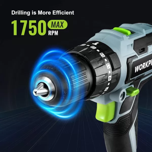 imageWORKPRO 20V Max Cordless Drill Driver Set Electric Power Impact Drill Tool with 102 Pieces Accessories 12 Chuck Impact Drill Kit with Portable Case 2 x 20Ah Liion Batteries with Fast Charger