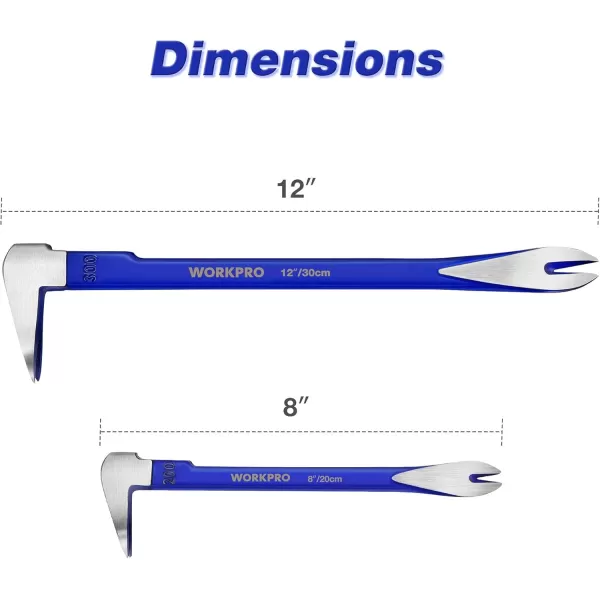 imageWORKPRO 2Piece Nail Puller Set 12 Pry Bar 8 Mini Crowbar Cats Paw Nail Remover Claw Bar for Kitchen Remodel Prying Apart Baseboard Multisided Forged Steel Made