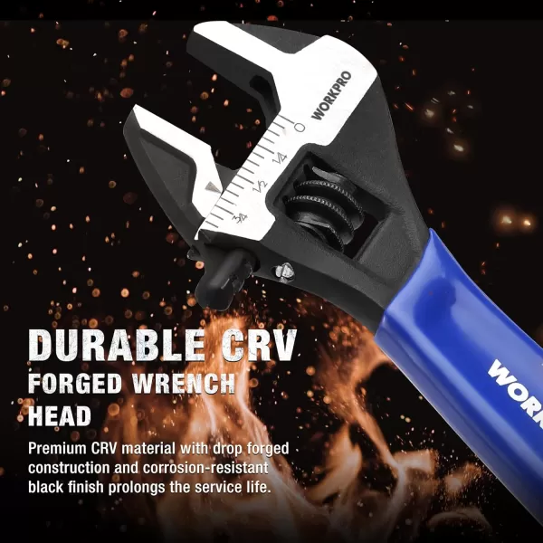 imageWORKPRO 2piece Adjustable Wrench Set 6Inch ampamp 10Inch Wrenches Wide Jaw Black Oxide Wrench Metric ampamp SAE Scales CrV Steel for Home Garage WorkshopBlue