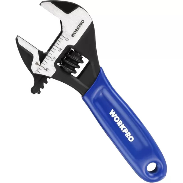 imageWORKPRO 2piece Adjustable Wrench Set 6Inch ampamp 10Inch Wrenches Wide Jaw Black Oxide Wrench Metric ampamp SAE Scales CrV Steel for Home Garage WorkshopBlue