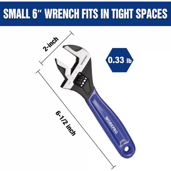 imageWORKPRO 2piece Adjustable Wrench Set 6Inch ampamp 10Inch Wrenches Wide Jaw Black Oxide Wrench Metric ampamp SAE Scales CrV Steel for Home Garage WorkshopBlue