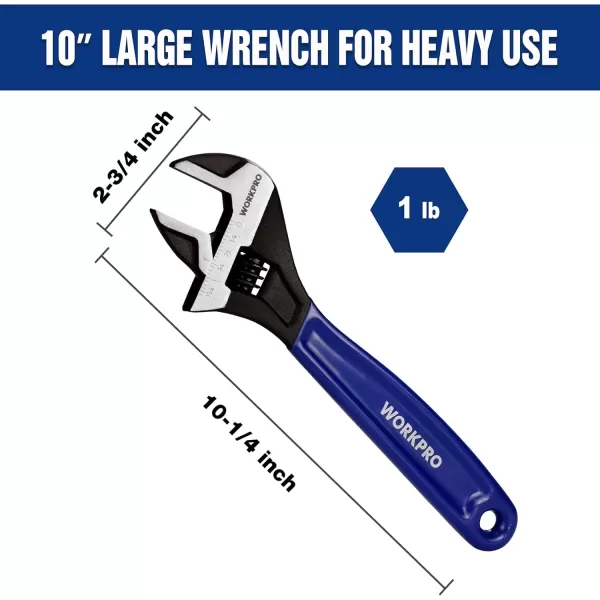 imageWORKPRO 2piece Adjustable Wrench Set 6Inch ampamp 10Inch Wrenches Wide Jaw Black Oxide Wrench Metric ampamp SAE Scales CrV Steel for Home Garage WorkshopBlue
