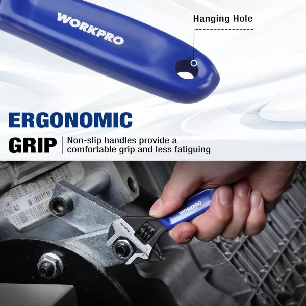 imageWORKPRO 2piece Adjustable Wrench Set 6Inch ampamp 10Inch Wrenches Wide Jaw Black Oxide Wrench Metric ampamp SAE Scales CrV Steel for Home Garage WorkshopBlue