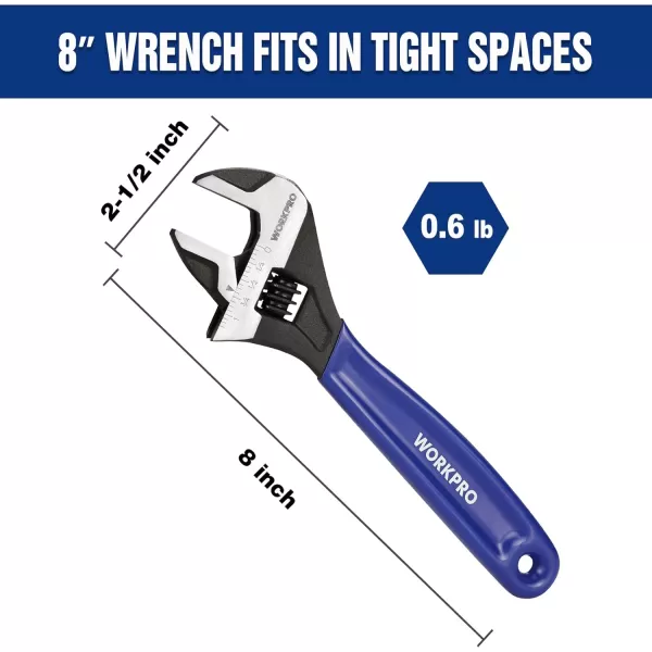 imageWORKPRO 2piece Adjustable Wrench Set 6Inch ampamp 10Inch Wrenches Wide Jaw Black Oxide Wrench Metric ampamp SAE Scales CrV Steel for Home Garage WorkshopBlue