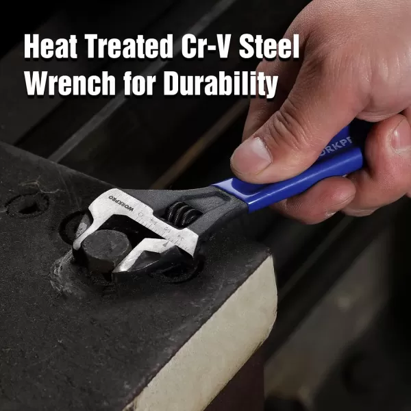 imageWORKPRO 2piece Adjustable Wrench Set 6Inch ampamp 10Inch Wrenches Wide Jaw Black Oxide Wrench Metric ampamp SAE Scales CrV Steel for Home Garage WorkshopBlue