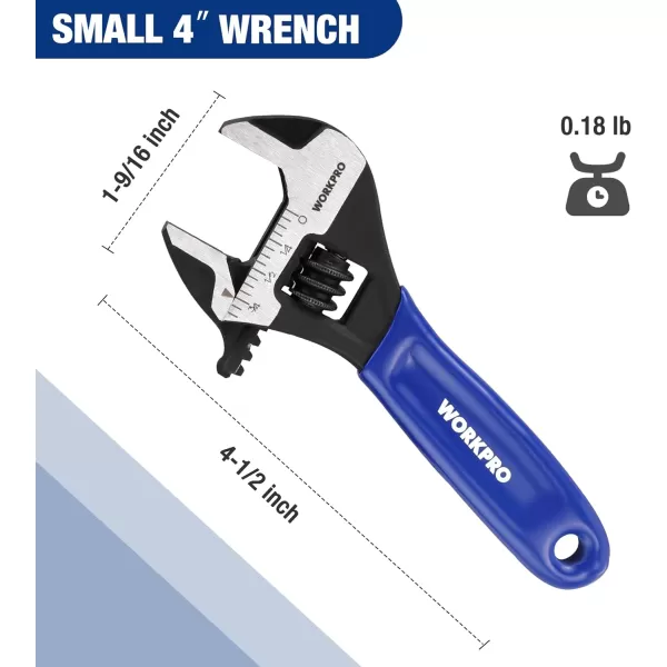 imageWORKPRO 2piece Adjustable Wrench Set 6Inch ampamp 10Inch Wrenches Wide Jaw Black Oxide Wrench Metric ampamp SAE Scales CrV Steel for Home Garage WorkshopBlue