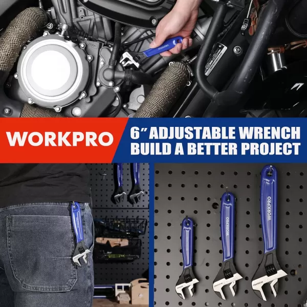 imageWORKPRO 2piece Adjustable Wrench Set 6Inch ampamp 10Inch Wrenches Wide Jaw Black Oxide Wrench Metric ampamp SAE Scales CrV Steel for Home Garage WorkshopBlue