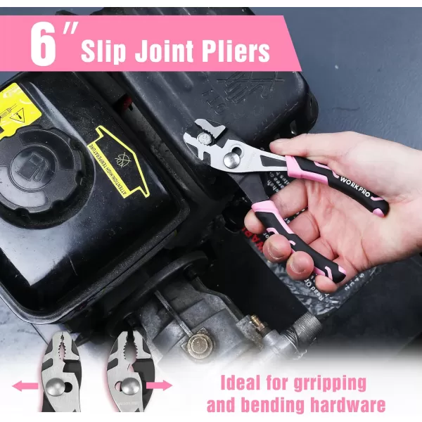 imageWORKPRO 3Piece Pliers Set Pink Pliers Tool Set Including Needle Nose Pliers Diagonal Cutting Pliers and Slip Joint Pliers for Plumbing Automotive and General Applications  Pink Ribbon
