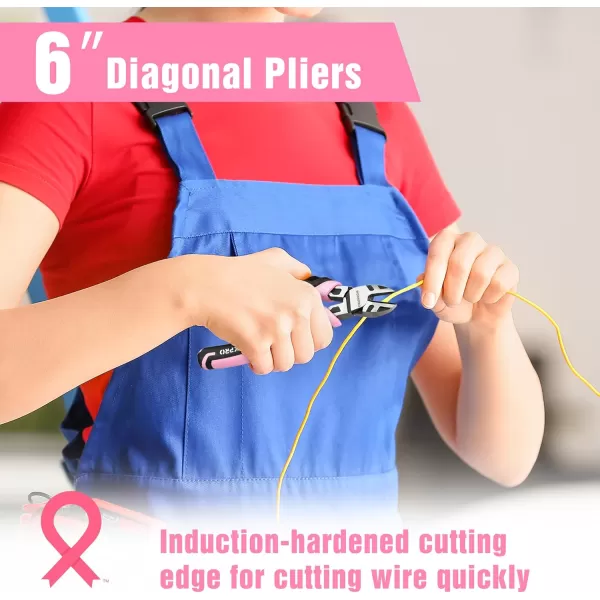 imageWORKPRO 3Piece Pliers Set Pink Pliers Tool Set Including Needle Nose Pliers Diagonal Cutting Pliers and Slip Joint Pliers for Plumbing Automotive and General Applications  Pink Ribbon