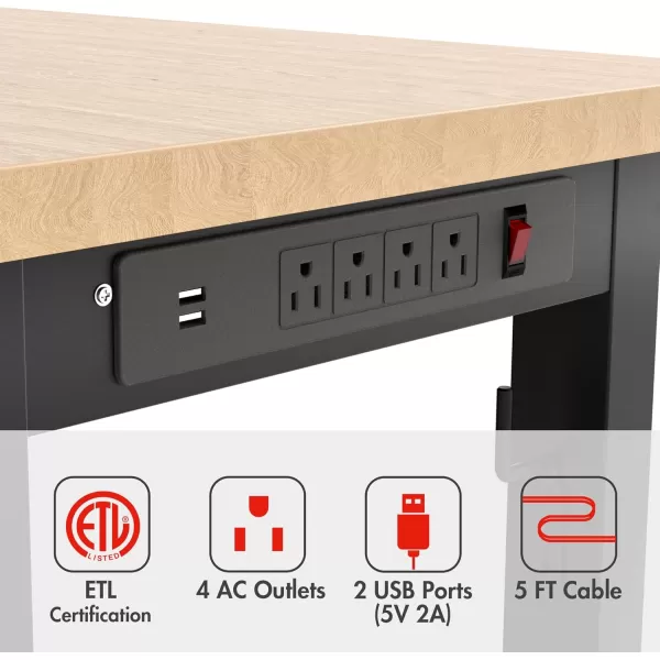 imageWORKPRO 48quot Adjustable Workbench Rubber Wood Top HeavyDuty Workstation 2000 LBS Load Capacity Hardwood Worktable with Power Outlets for Workshop Garage Office Home4FT workbench pack of 2