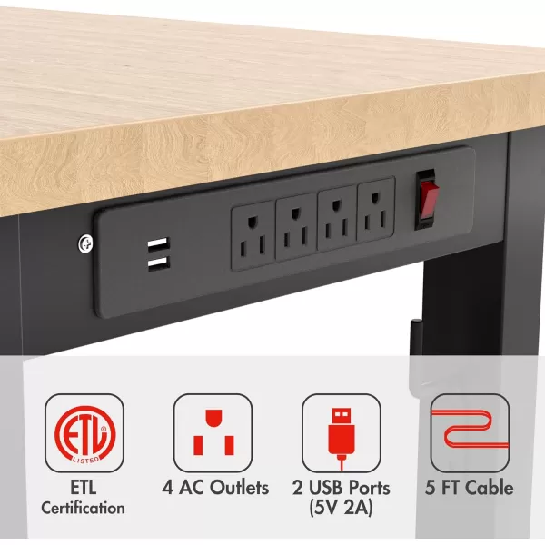 imageWORKPRO 48quot Adjustable Workbench Rubber Wood Top HeavyDuty Workstation 2000 LBS Load Capacity Hardwood Worktable with Power Outlets for Workshop Garage Office Home4FT workbench