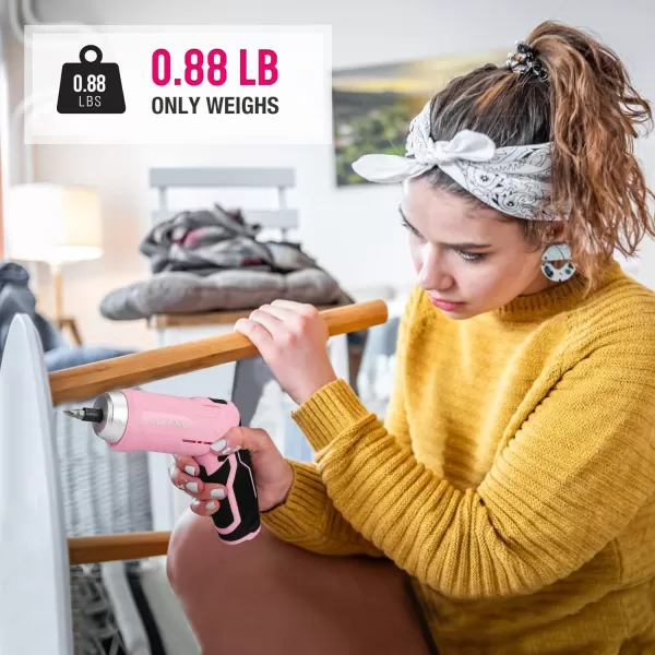 imageWORKPRO 75Piece Pink Tools Set 37V Rotatable Cordless Screwdriver and Household Tool Kit Basic Tool Set with 13 Portable Steel Tool Box for Home Garage Apartment Dorm New House  Pink Ribbon