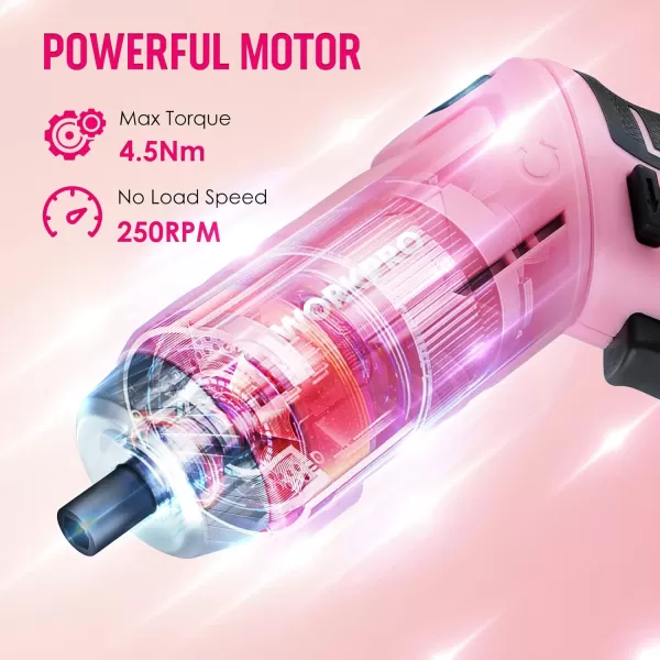 imageWORKPRO 75Piece Pink Tools Set 37V Rotatable Cordless Screwdriver and Household Tool Kit Basic Tool Set with 13 Portable Steel Tool Box for Home Garage Apartment Dorm New House  Pink Ribbon