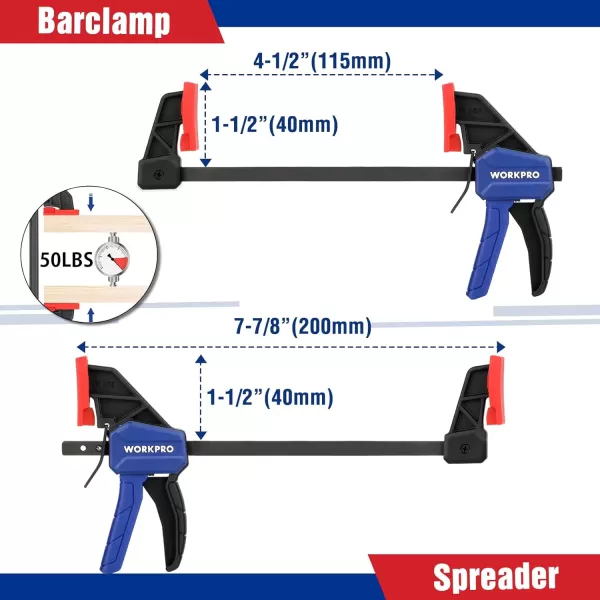 imageWORKPRO 8Piece Clamp Set for Woodworking 4pack 412quot Mini Bar Clamps and 4 Spring Clamps LightDuty QuickChange ClampSpreader with 50 lbs Load Limit