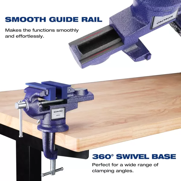 imageWORKPRO Bench Vise 25 Inch Jaw Width Universal Table Vise 360Swivel Base Home Vice Bench Clamp with Magnetic Jaw Pads Portable Clampon Vise Bench for Woodworking Metalworking Drilling