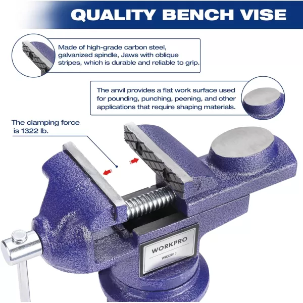 imageWORKPRO Bench Vise 25 Inch Jaw Width Universal Table Vise 360Swivel Base Home Vice Bench Clamp with Magnetic Jaw Pads Portable Clampon Vise Bench for Woodworking Metalworking Drilling