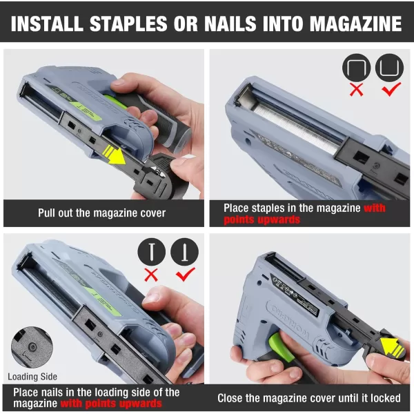 imageWORKPRO Electric Corded 4in1 Nail Gun Professional Stapler for Wood Upholstery Crafts Framing Decoration DIY Including 3000PCS of Staples and Nails