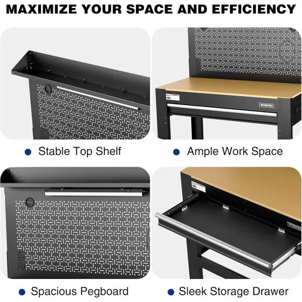 imageWORKPRO Garage Workbench with Storage 45quot Workbench with Pegboard Power Outlets and Light 800 LBS Multipurpose Work Bench for Garage Warehouse Workshop Home