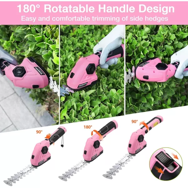 imageWORKPRO Pink Cordless Grass Shear ampamp Shrubbery Trimmer  2 in 1 Handheld Hedge Trimmer 72V Electric Grass Trimmer Hedge ShearsGrass Cutter 20Ah Rechargeable LithiumIon Battery  Pink RibbonPink